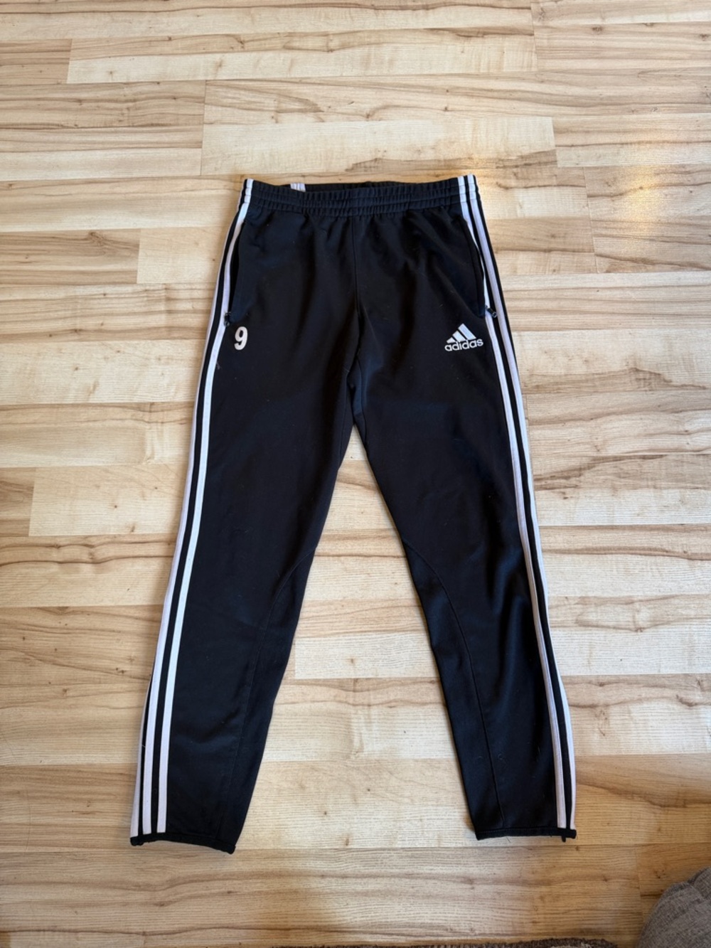 adidas Black track Pants with White Side Stripes and side ankle zipper